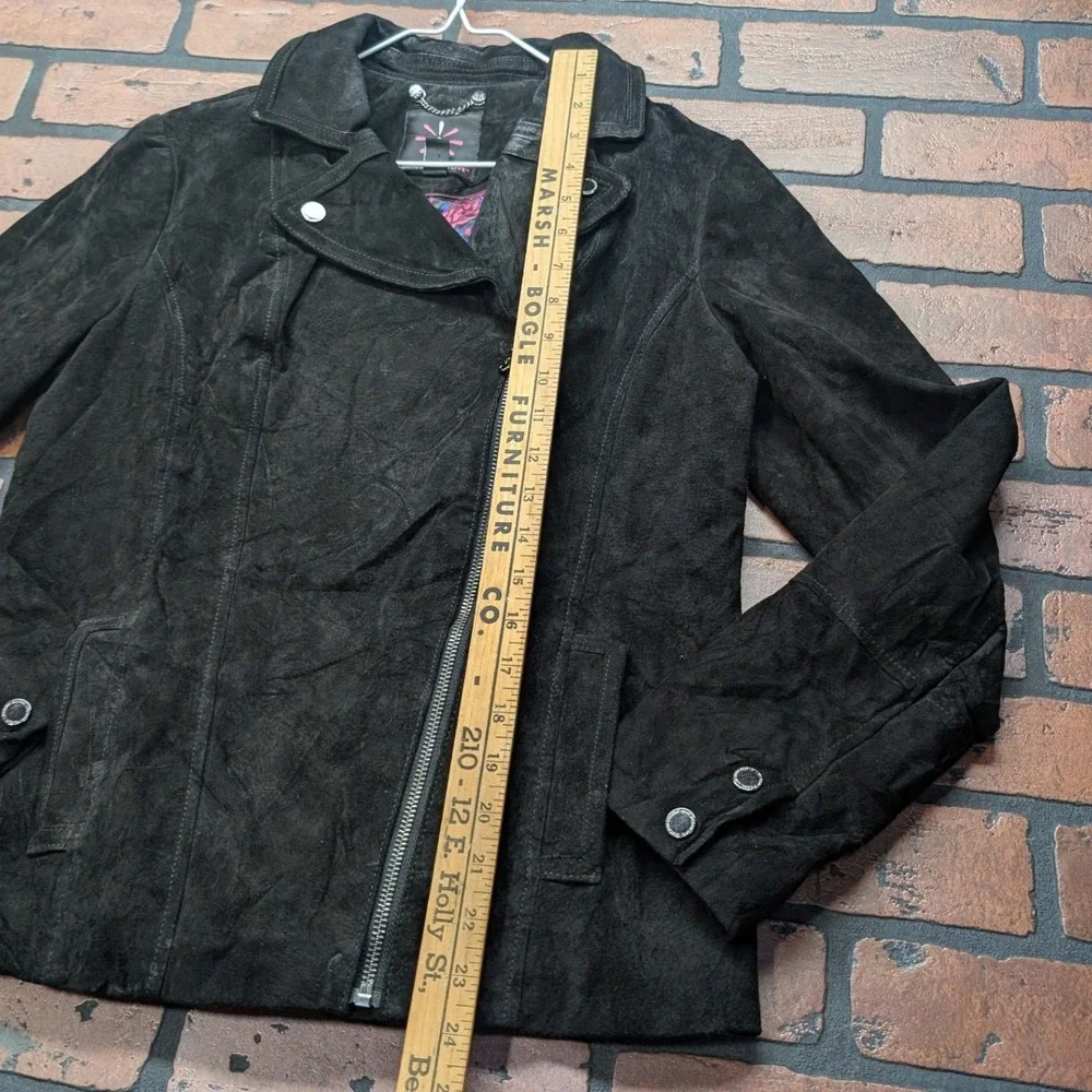 Isaac Mizrahi‎ Live Genuine Black Suede Leather Moto Jacket Asymmetricalic W-6